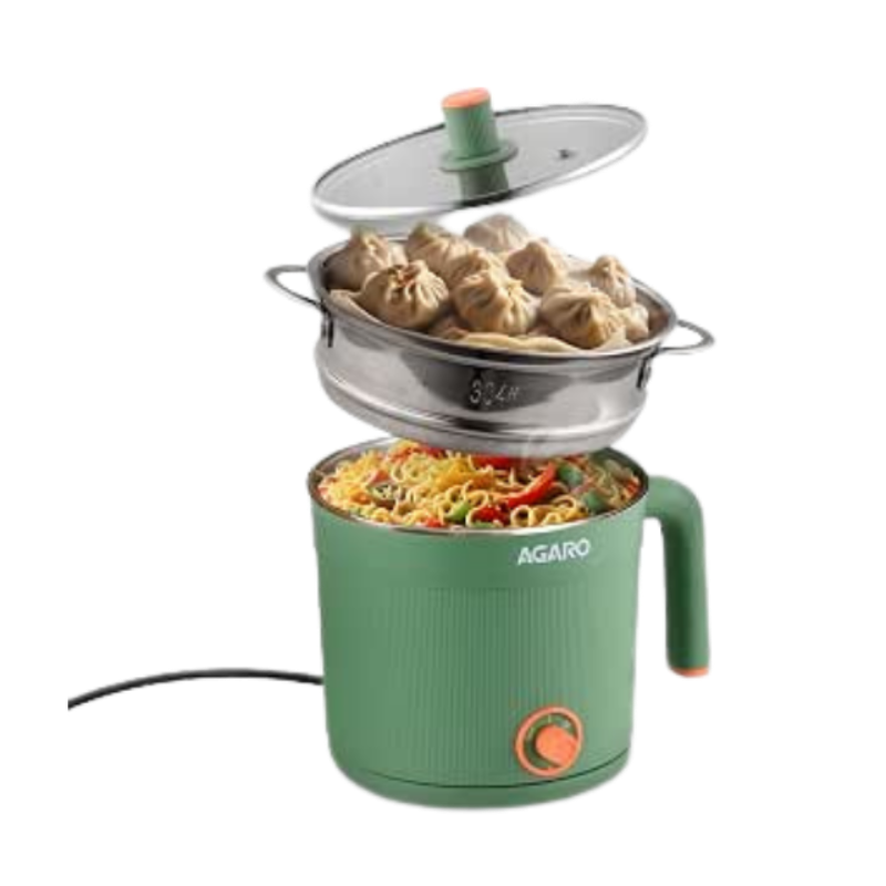 AGARO Regency Multi Cook Kettle With Steamer, 1.2L Inner Pot, Double Layered Body, Variable Temperature Settings, Wide Mouth, Boiling, Steaming, Tea, Coffee, Egg, Vegetable Boiling, 600W, Sea Green