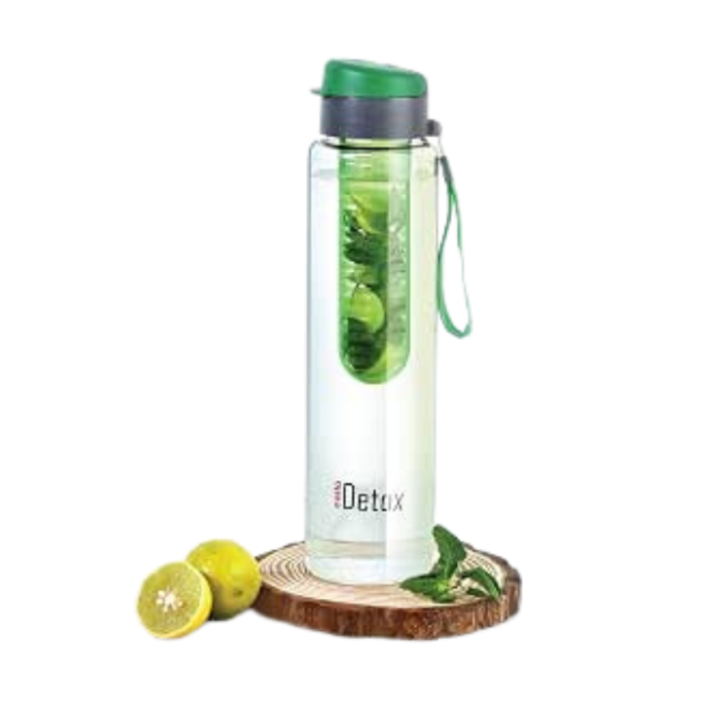Cello Detox Fruit & Tea Infuser Glass Water Bottle|Leak Proof|BPA Free|Durable, 750ml, Green (Pack of 1)