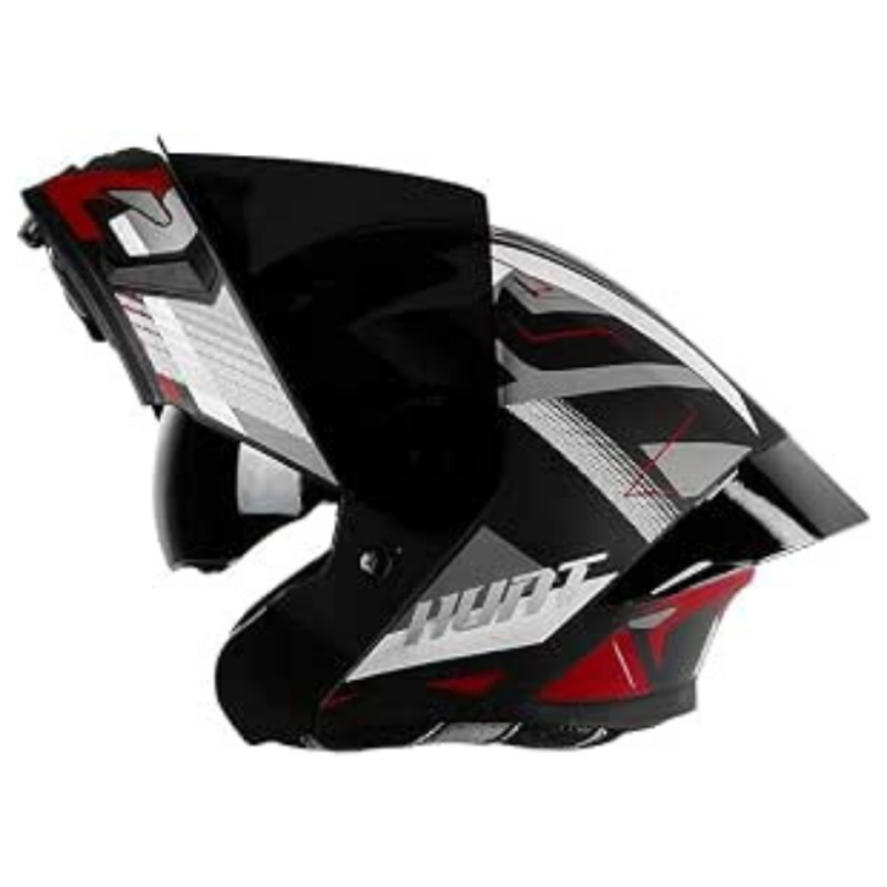 Steelbird SBA-20 Hunt Flip-Up Graphic Helmet for Men and Women with Inner Smoke Sun Shield (Medium 580 MM, Matt Black Maroon with Black Spoiler and Smoke Visor)