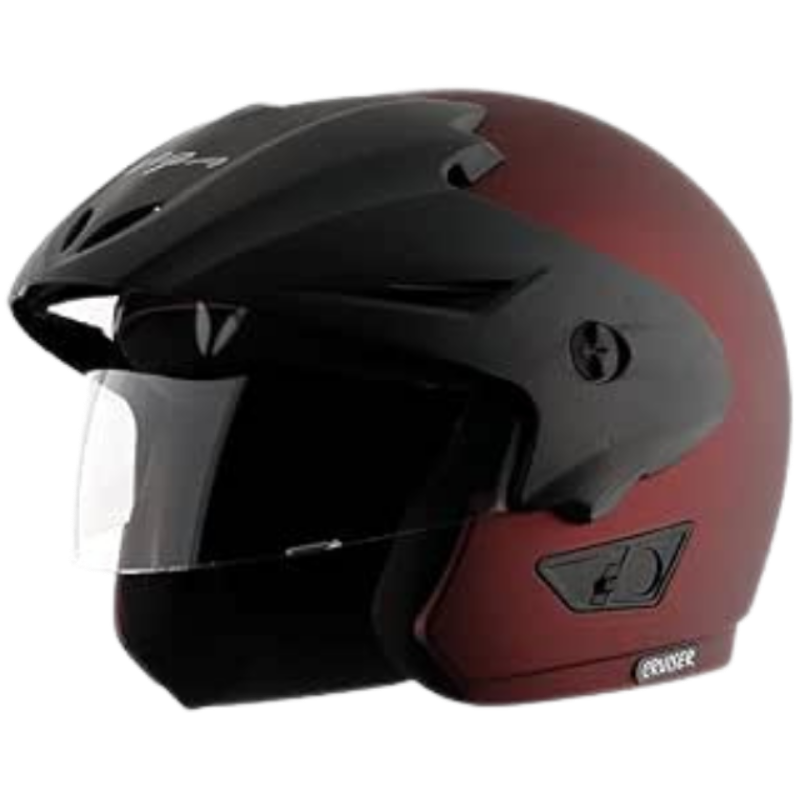 Vega Cruiser Matt Finish Lightweight & Compact with Peak Open Face Helmet for Men and Women with Clear Visor(Dull Burgundy, Size:M)