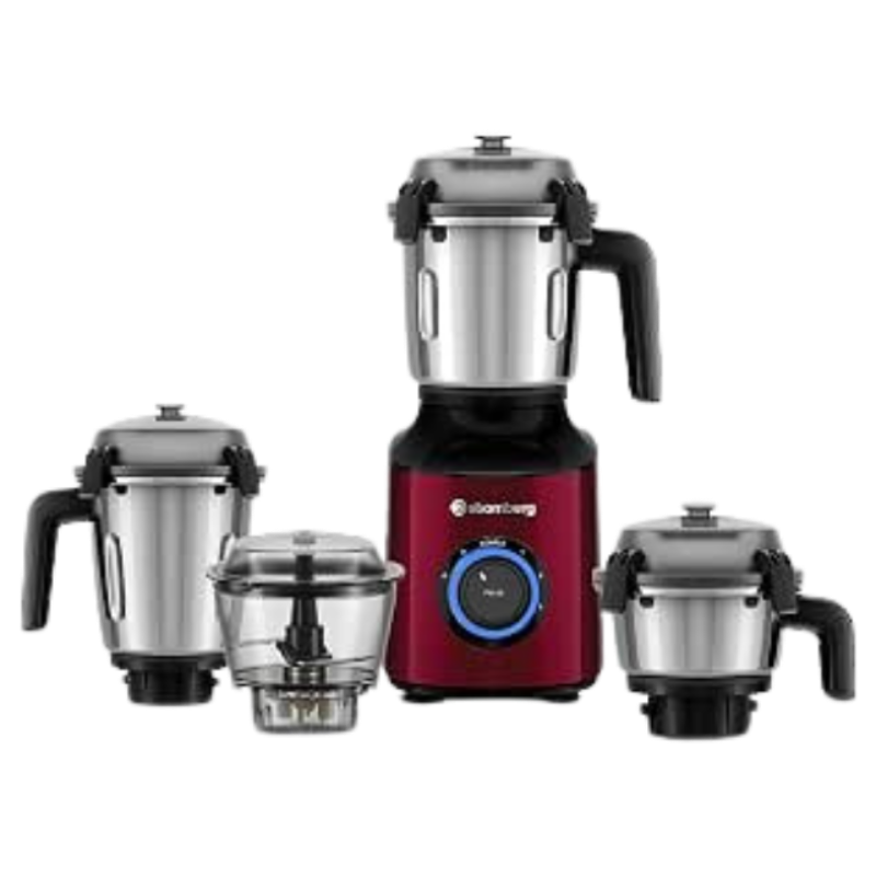 Atomberg Zenova Mixer Grinder | Unique Coarse Mode for Silbatta-like Texture | Intelligent BLDC Motor | Safety Features | 4 Jars including Chopper | Hands-Free Operation (Red Wine)