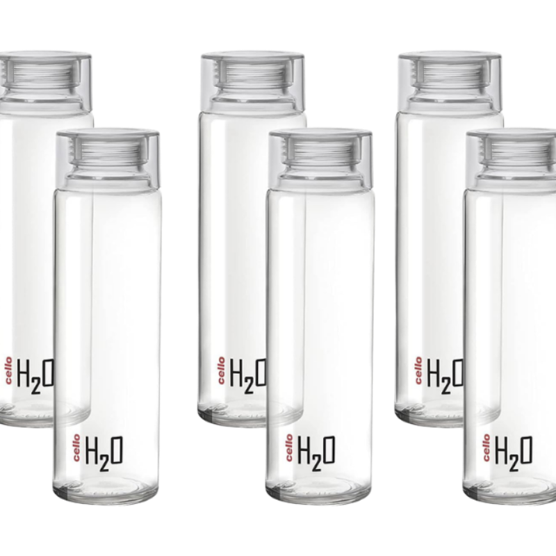 Cello H2O Glass Fridge Water Bottle with Plastic Cap, Set of 6, 920ml, Clear