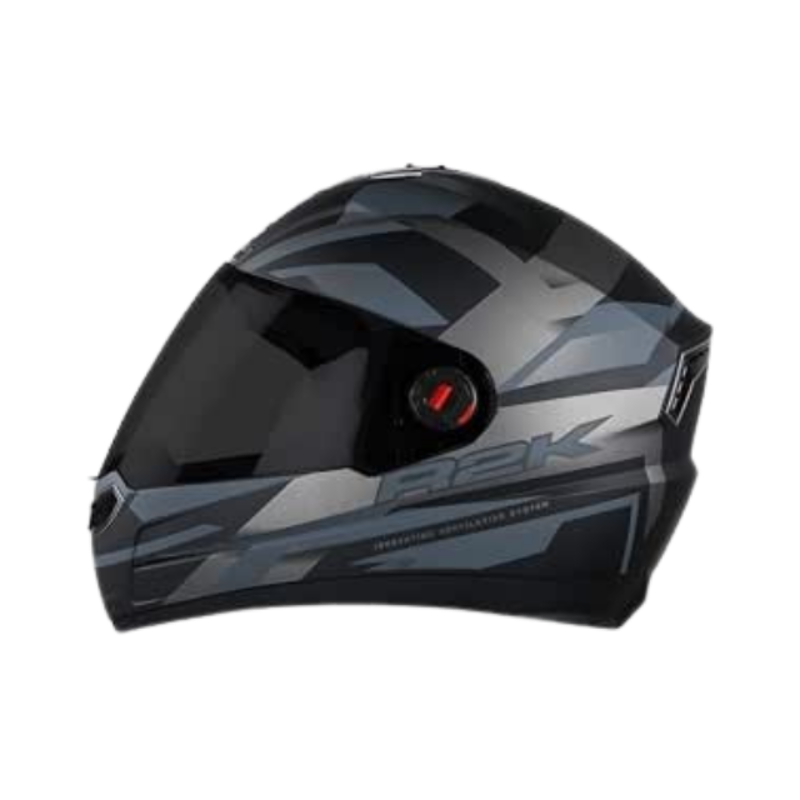 Steelbird SBA-1 R2K Full Face Graphic Helmet in Matt Finish (Medium 580 MM, Matt Black Grey with Smoke Visor)