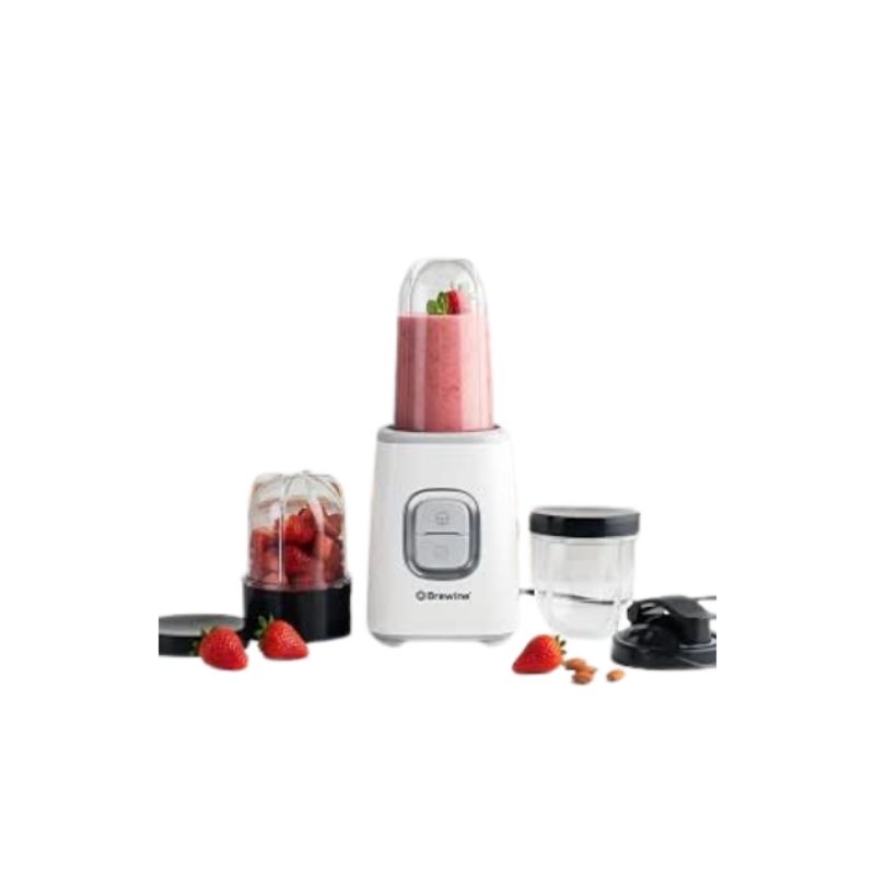Brewine Nutrifit Blender TORA 500 | Powerful 500W Copper Motor | 3 Cups | Smoothies, Protein Shakes, Coffee & Spice Grinder | 2 Storage Lids & 1 Sipper Lid | Pulse/On-Off (White)