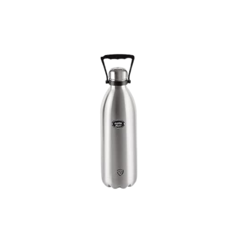 Cello Swift Stainless Steel Vacuum Insulated Flask with Handle 1500ml| Hot and Cold Water Bottle with Screw lid | Double Walled Silver Bottle for Home, Office, Travel | Steel Thermos Bottle 1.5L