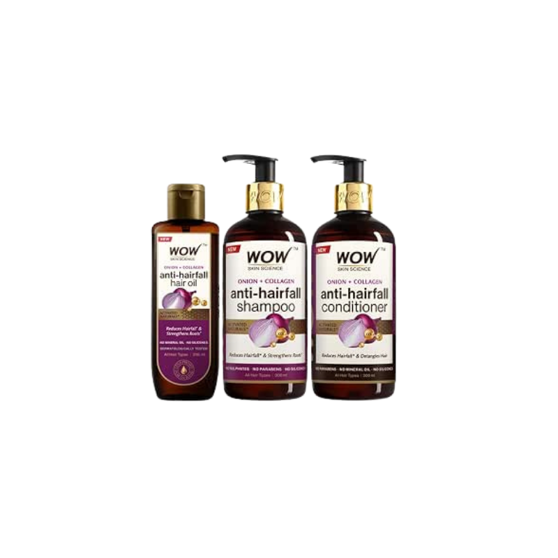 WOW Skin Science Onion Black Seed Ultimate Care Kit - Shampoo, Conditioner, Hair Oil - 800ml