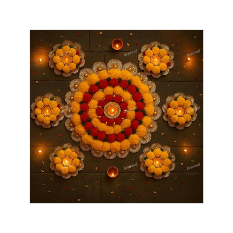 Divyakosh Yellow Theme Rangoli Mats for Home Decoration, Set of 7, Decorative Diya, Diwali Gift, Deepak, Candles, Tea Light