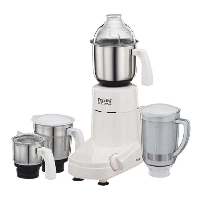 Preethi Eco Plus Mixer Grinder for Kitchen|750 Watt Mixie, 4 jars|Super Extractor juicer Jar White (MG 157) Including 5 Years Free Service With Life Long Service Support
