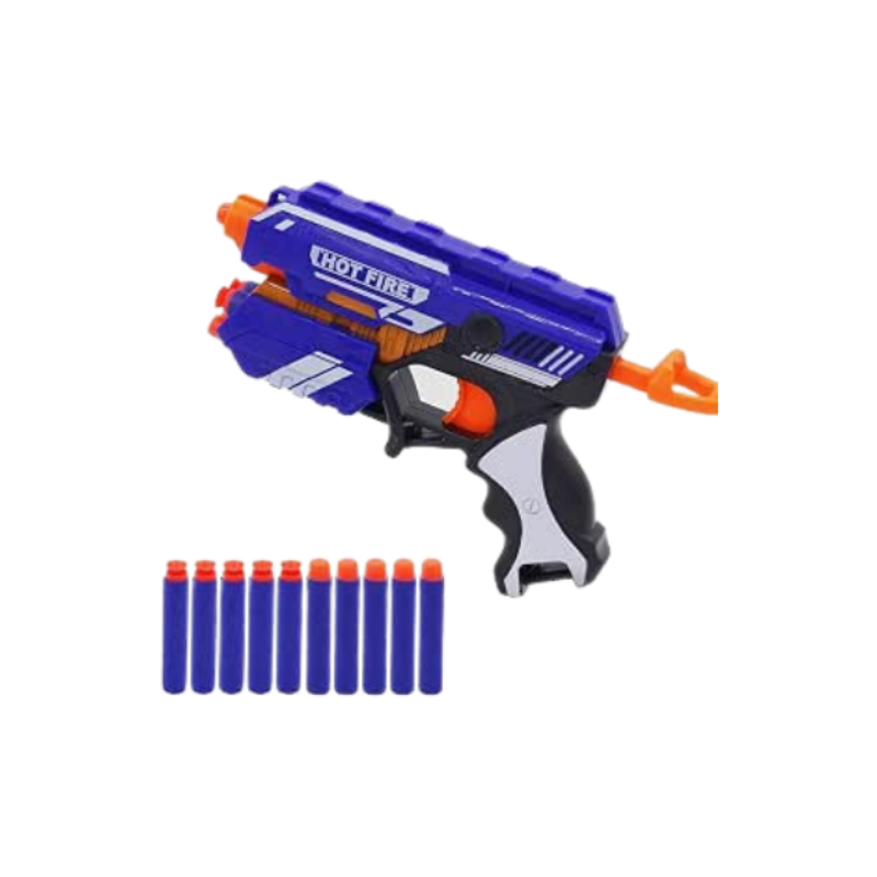 Fun Express Foam Blaster Gun Toy for Kids – Small Blaze Storm Manual Soft Bullet Toy Gun with 10 Safe Foam Bullets – Lightweight Outdoor Shooting Game Toy for Boys & Girls – Blue