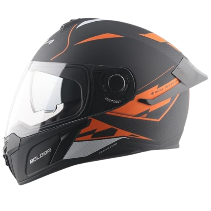 Vega Ryker Bolder Matt Finish Full Face Dual Visor Helmet for Men and Women Outer Clear Visor and Inner Smoke Sun Visor(Dull Black Orange, Size:M)