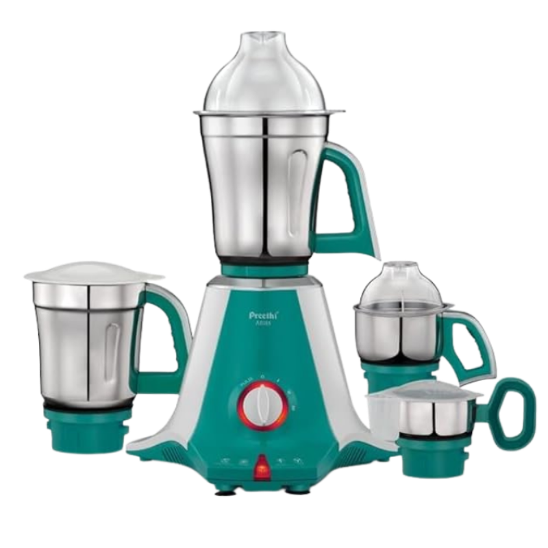 Preethi Acrylonitrile Butadiene Styrene Aries Mixer Grinder For Kitchen | Vega W5 750 Watt Mixie,4 Jars Green (MG 216) Including 5 Years Free Service With Life Long Service Support