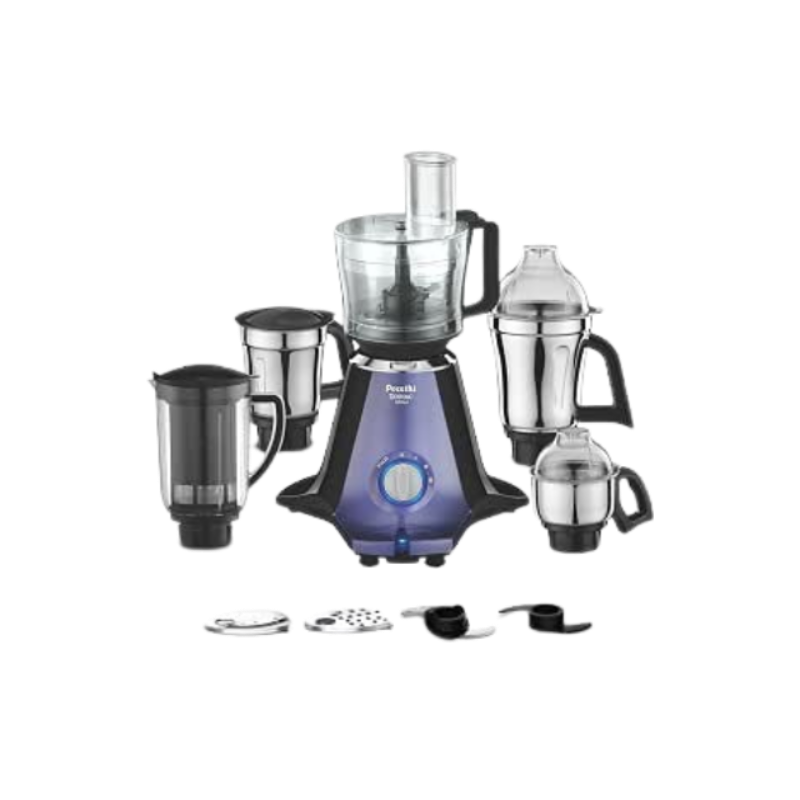 Preethi Zodiac Glitter MG 264, 750 Watt Mixer Grinder, 5 Jars (3 Stainless steel Jars +1 Juicer Jar+1 Master Chef Plus Food processor Jar), Lavender/Black