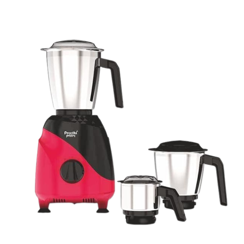 Preethi Peppy Mixer Grinder for Kitchen| 750 Watt Mixie, 3 jars Black/Red (MG-245) Including 5 Years Free Service With Life Long Service Support