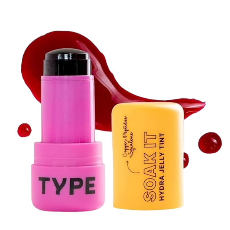 TYPE BEAUTY INC Soak It Hydra Luminous Jelly Tints For Cheeks, Lips And Eyes, Lip Stain With Squalane For Deep Hydration, Long Lasting Smudge-Proof Lip Tint For Women - Black Cherry 84