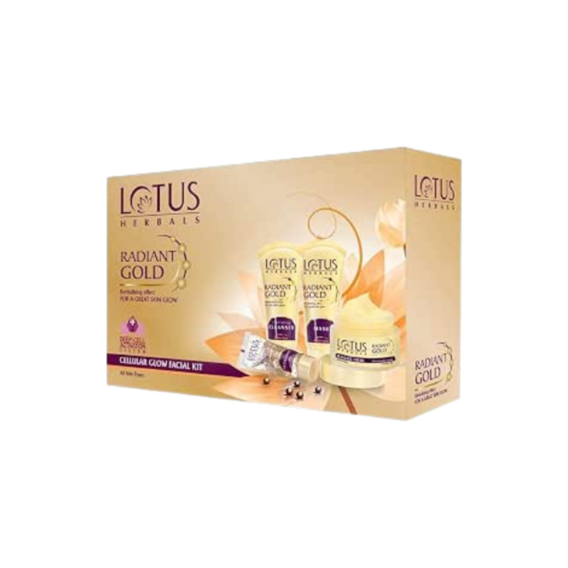 Lotus Herbals Radiant Gold Facial Kit for instant glow with 24K Pure Gold & Papaya,4 easy steps, 170g Multiple use, multi