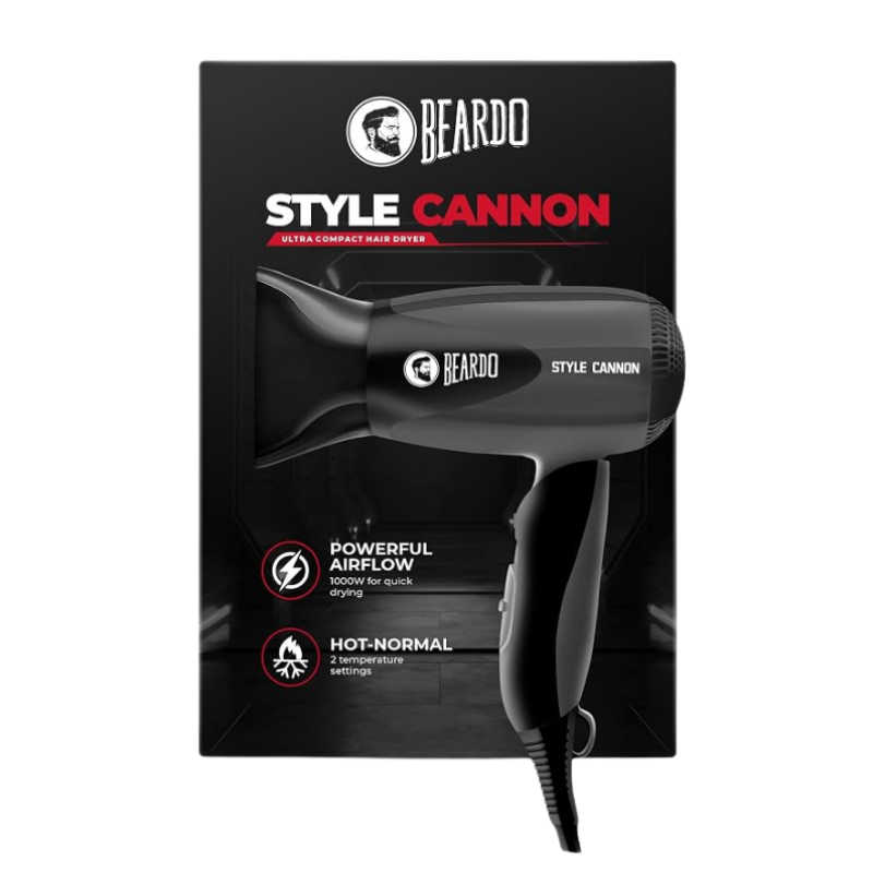 Beardo Style Cannon Hair Dryer | Powerful 1000W airflow | Thermo Protect Technology with 2 Tempreature Settings | Precise styling with special concentrator nozzle | Hair Dryer for men