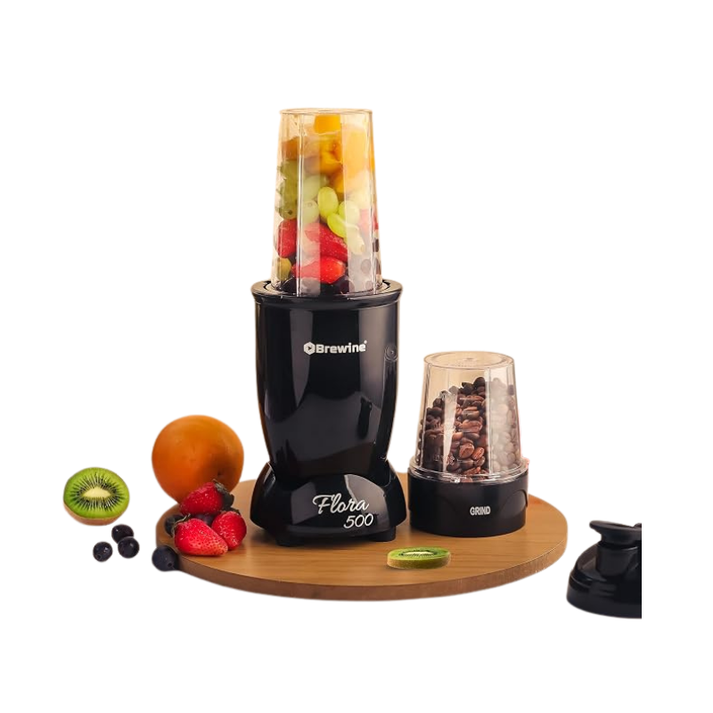Brewine Flora 500 Nutri Blender | 500W Powerful Copper Motor | 3 Multipurpose Cups | 2-Year Warranty | Smoothies, Spices & Baby Food Maker (Black, 500 Watts Black)