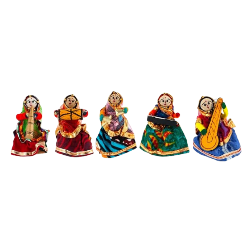 JH Gallery Traditional Rajasthani Handmade Decorative Puppet Doll Fridge Magnet (Set of 5) (Female Dolls)