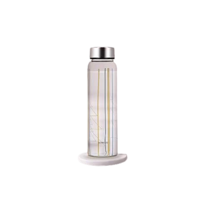 Borosil Sintra Glass Bottle, 1L, Wide Mouth, Silver Metal Lid, Stylish Design, 100% Borosilicate, Fridge Safe, Leakproof, Easy to Carry, Store Water, Lassi, Juice, Smoothies, Dishwasher Safe