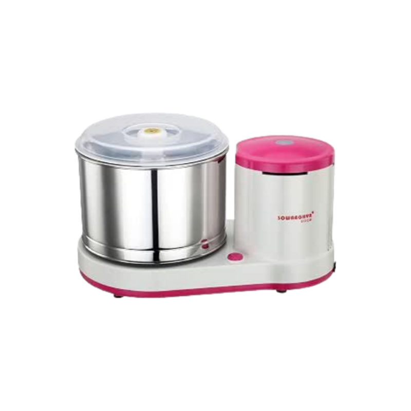 SOWBAGHYA Edge Wet Grinder 2 Litre - Pink Tabletop Design, Stainless Steel Drum, Compact & Silent - Powerful Motor, Idli Dosa Batter Machine for Home, 2 Yr Warranty, 1440 RPM