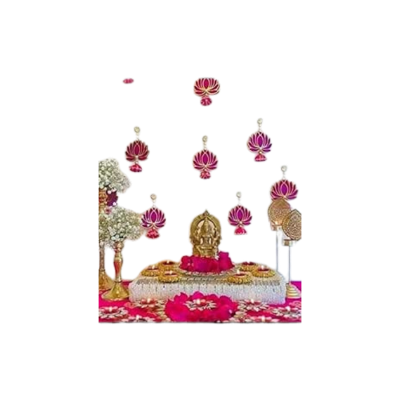 Divyakosh Handmade Wall Decor Lotus with Jhumki Style Hanging for Home, Diwali, Wedding and Festivals (6 PCS). Double Layer MDF with Pink Velvet. Lotus Quality Justifies Price