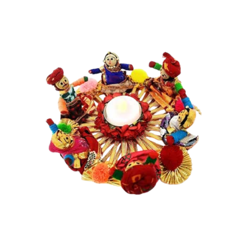 JH Gallery Handmade Recycled Material Rajasthani Dolls Puppet Tealight Candle Holder, Multicolor (13 cm x 13 cm 6.5 cm) (Pack of 1)