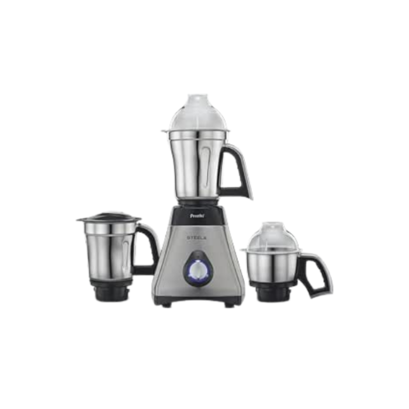 Preethi Steele MG 206 110 Volts Mixer Grinder, 550 Watt, 3 Jars (Silver/Black) Including 5 Years Free Service With Life Long Service Support