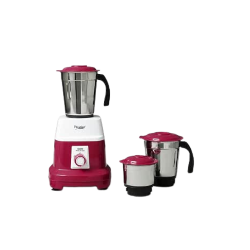 Prestige Orion 500 Watt Grinder Blender with 3 Stainless Steel Bowls | 3 Super Efficient Stainless Steel Blades | Heavy Duty Handles | Red & White