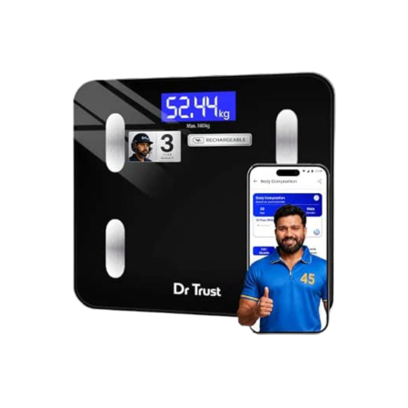 Dr Trust Digital Smart Electronic Rechargeable Bluetooth Fitness Body Composition Monitor Fat Analyzer Weight Machine and Weighing Scale-509 (Black)