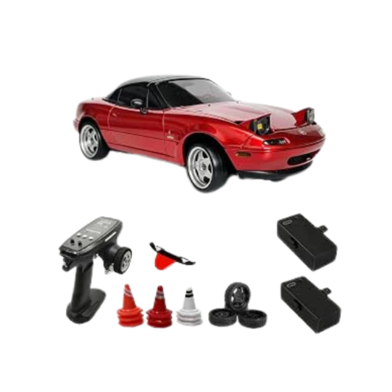 Mazda Miata Mx5 Rc Drift Car 1/18 Ldr/C Cars, 2.4Ghz With Gyro Pop-Up Lights, Rwd For Adult Gift (Red 2 Batteries)