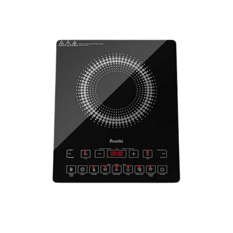 Preethi Indicook IC125 | 2100-Watt Induction Cooktop | Fast Gas-Free Cooking | No LPG Required || 3 Year Coil Warranty | Voltage surge protetion | Preset Indian Menus | Crystal Glass Plate | Black