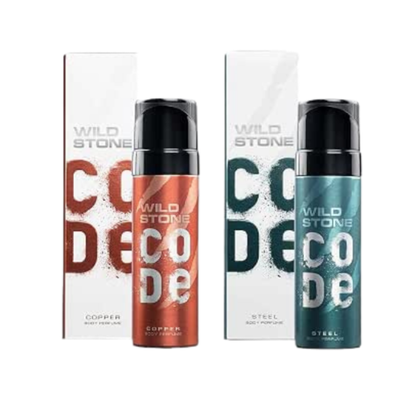 WILD STONE CODE Steel And Copper Long Lasting No Gas Body Perfume For Men, Pack Of 2 (150Ml Each), Spray
