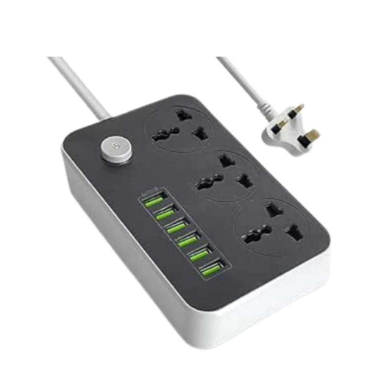 Power Strips Extension Cord 3 Outlets- Power Socket with 6 USB Ports Universal Charging Socket with 2M Bold Extension Cord