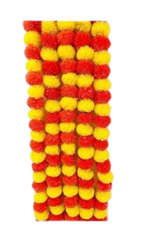 Artificial Marigold Flower Garland, Genda Phool Orange and Yellow, 4.5-4.9 Feet, 5 Strings, for Wedding, Festival Decoration and Diwali Decoration (5)