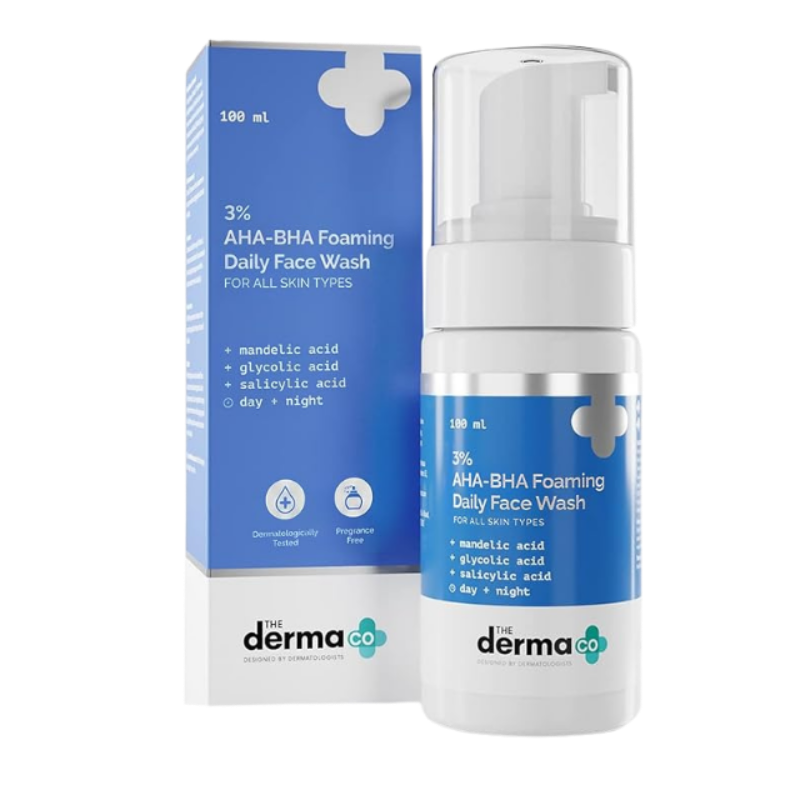 The Derma Co 3% AHA BHA Foaming Cleanser for Acne Prone Skin with Salicylic, Glycolic & Mandelic Acid | Deep Pore Cleansing to Unclogs Pores, Removes Excess Oil, Fights Pimples & Blackheads, 100ml