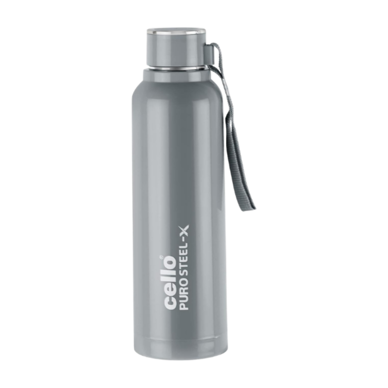 Cello Puro Steel-X Benz 900 | Leak Proof| Wide Mouth & Easy to Open | Insulated Inner Steel Outer Plastic Water Bottle | 730ml | Grey