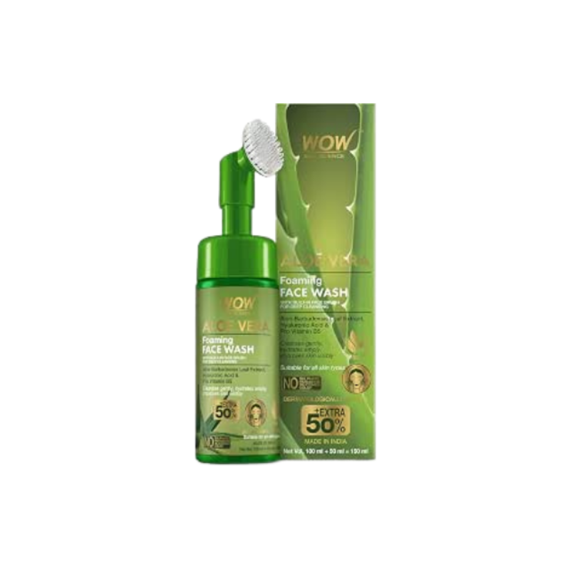 WOW Skin Science Aloe Vera Foaming Face Wash With Built-In Face Brush For Deep Cleansing - No Parabens, Sulphate, Silicones & Color, 100 ml