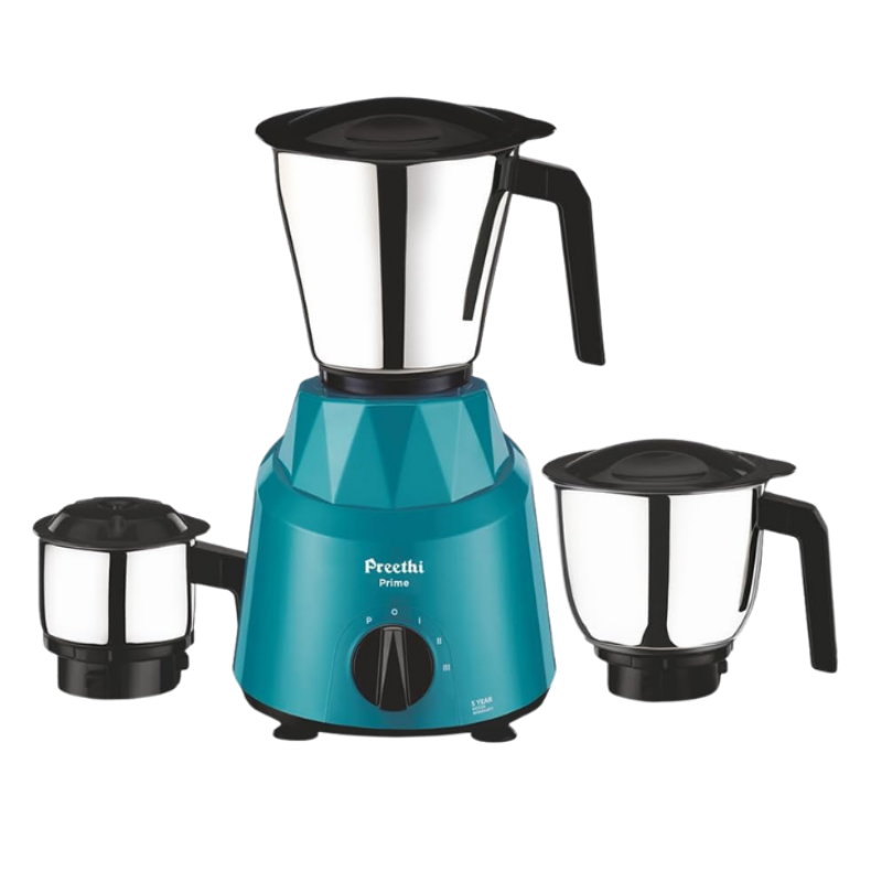 Preethi Prime Mixer Grinder for Kitchen I 3 Jars | 750 Watt | 5 year Motor warranty | Lifelong free service |Green (MG-286)