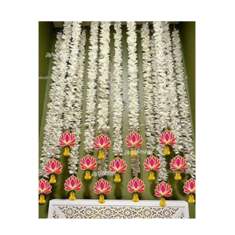 Divyakosh Temple Decoration Items, Mandir Door Decorations, Artificial Lotus Flowers Hanging 5 Strings | Wall Hangings for Home & Festival Decor | 30 Inch Each
