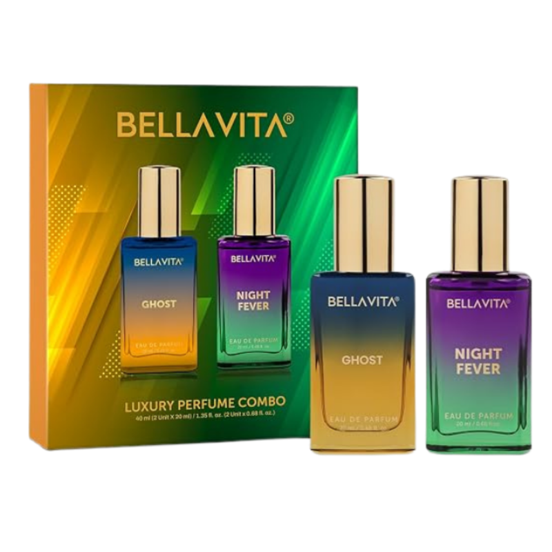 BELLAVITA Ghost & Night Fever | Long Lasting 2x20ml EDP Perfume for Man and Woman | with Bergamot, Cedarwood | Premium Unisex Fragrance for Men and Women