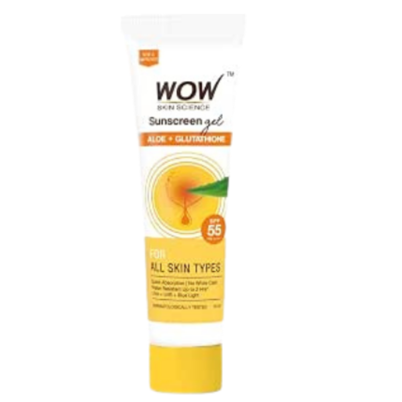 WOW Skin Science Sunscreen Gel For All Skin Types | SPF 55 PA++++ | With Glutathione & Aloe Vera Extract | Lightweight | Quick Absorbing | No White Cast | UVA & UVB Protection | 10 ml