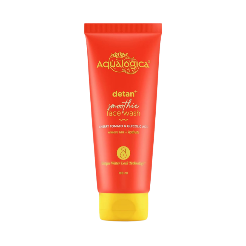 Aqualogica Detan+ Smoothie Face Wash with Glycolic Acid, Cherry Tomato & Hyaluronic Acid | Detan, Brightening & Hydrating Cleanser for Tan & Dirt Removal | Gives Smooth, Glowing & natural skin, 100ml