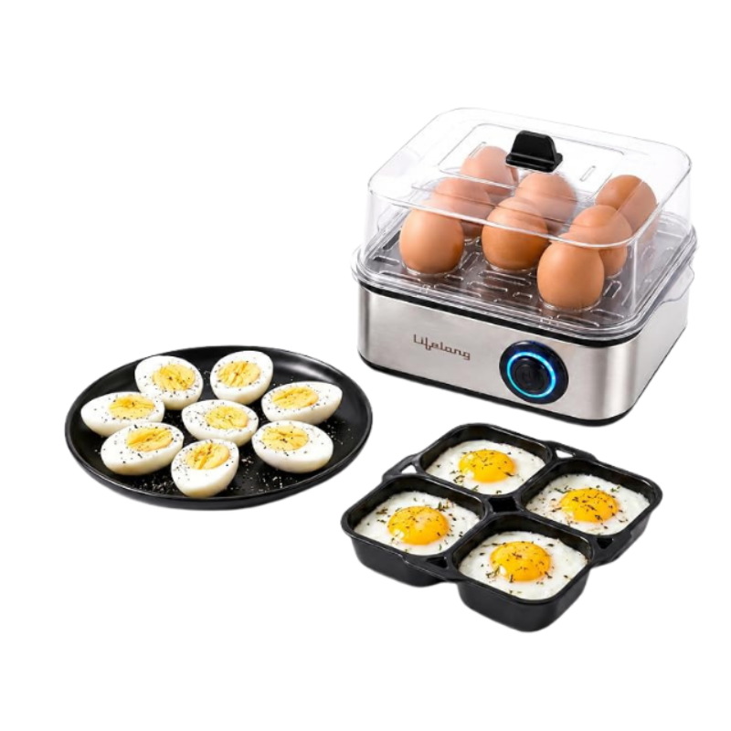 Lifelong 2-in1 Egg Boiler and Poacher 500-Watt (Transparent and Silver Grey), Boil 8 eggs, Poach 4 eggs, Easy to clean