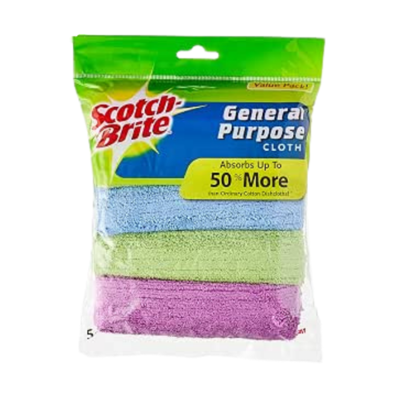 Scotch-Brite Microfiber Cloth General Purpose, Value pack 5 units/pack | Multi-Purpose | Efficient and effective cleaning cloth | Remove dust and dirt | Cleaning cloth | Sponge cloth