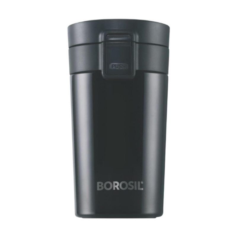 Borosil Vacuum Insulated Double Wall Travelmate Mug|Coffee Mug|Thermos|Flask|Portable|Easy To Carry|Office|Outdoor|Picnic|Reusable|Leak Proof Black 300 ML