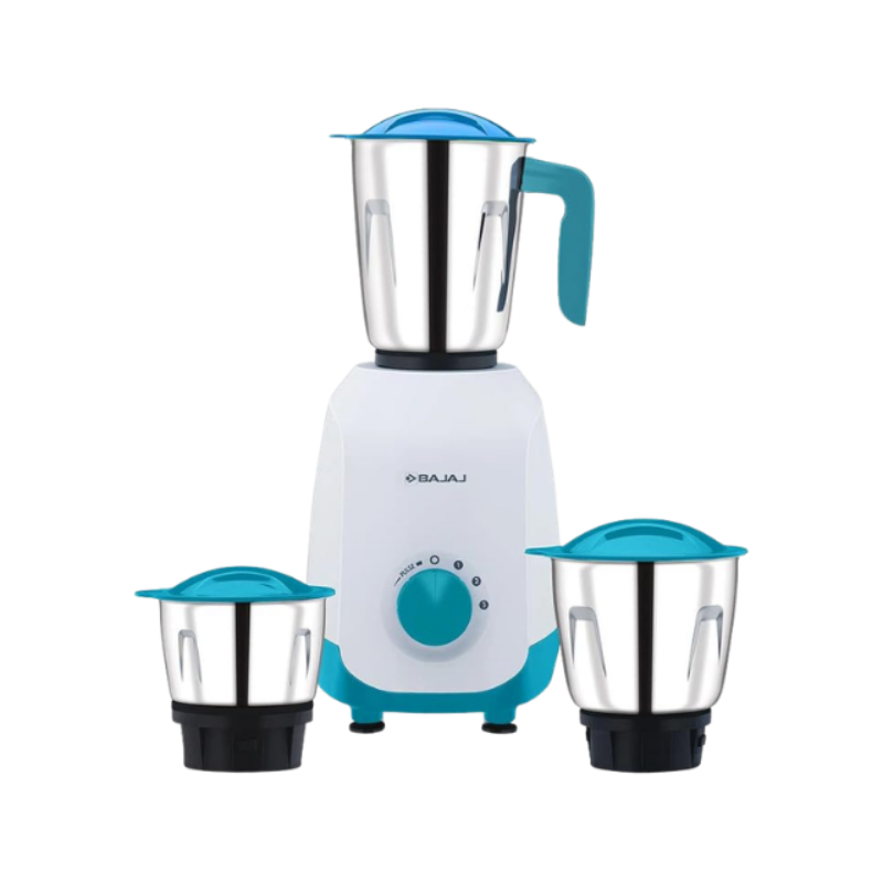 Bajaj Ninja Series NOTCH 500W Mixer Grinder (410651) with 3 Stainless Steel Jars | Titan Motor | Dura Cut Lifetime Blades | Radio Knob Control | 2-in-1 Function | French Blue | 2-Year Warranty