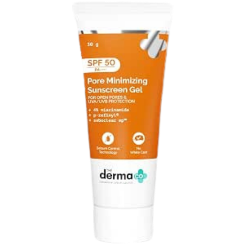 The Derma Co Pore Minimizing Priming Sunscreen SPF 50 PA+++ with 4% Niacinamide & Sebum Control Technology – Reduce Pores Size, Controls Oil, No White Cast, UVA/UVB Protection for All Skin Types, 50g