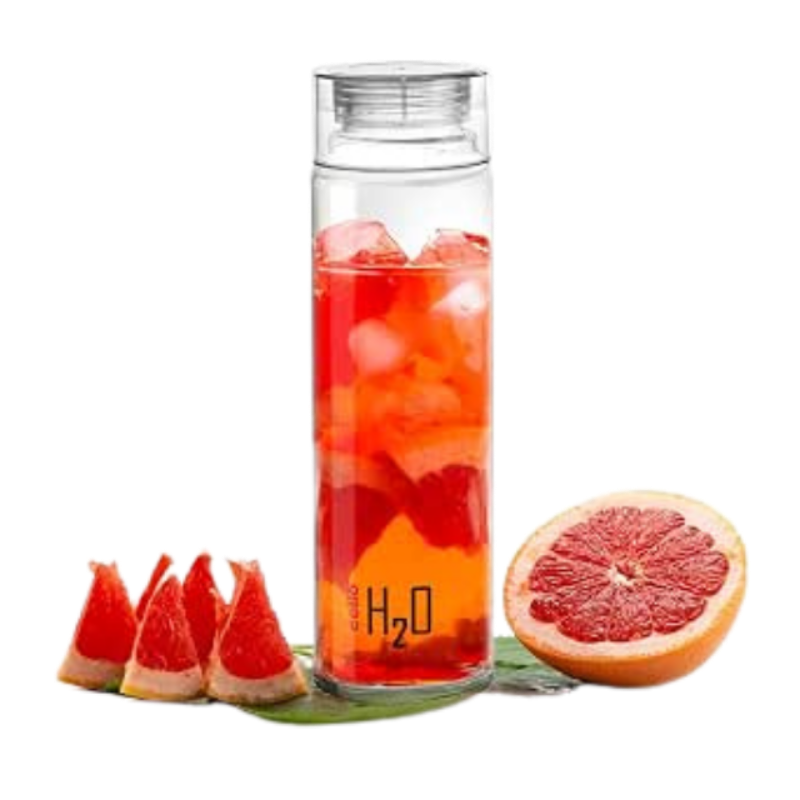 Cello H2O Glass Fridge Water Bottle with Plastic Cap, 920 Milliliters, Clear