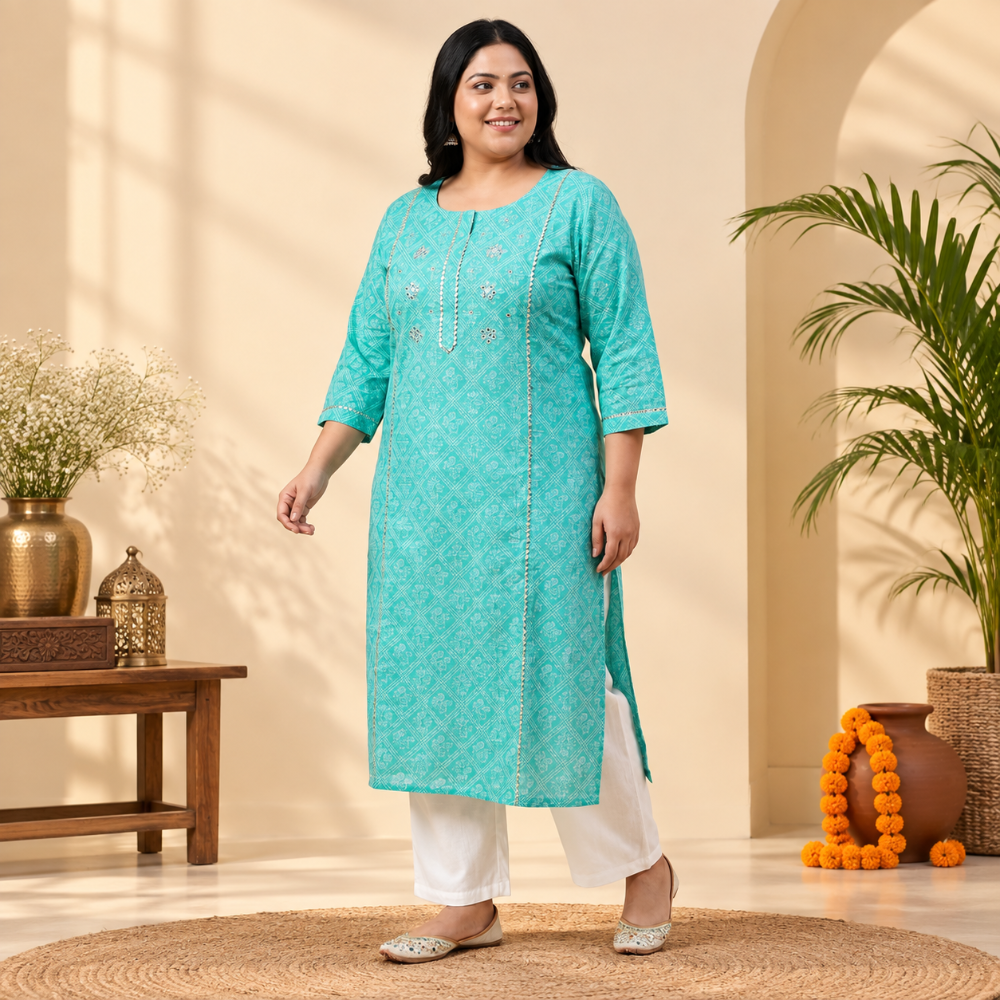 Teal Blue Plus Size Kurti